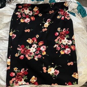Black pencil skirt with floral patterns around